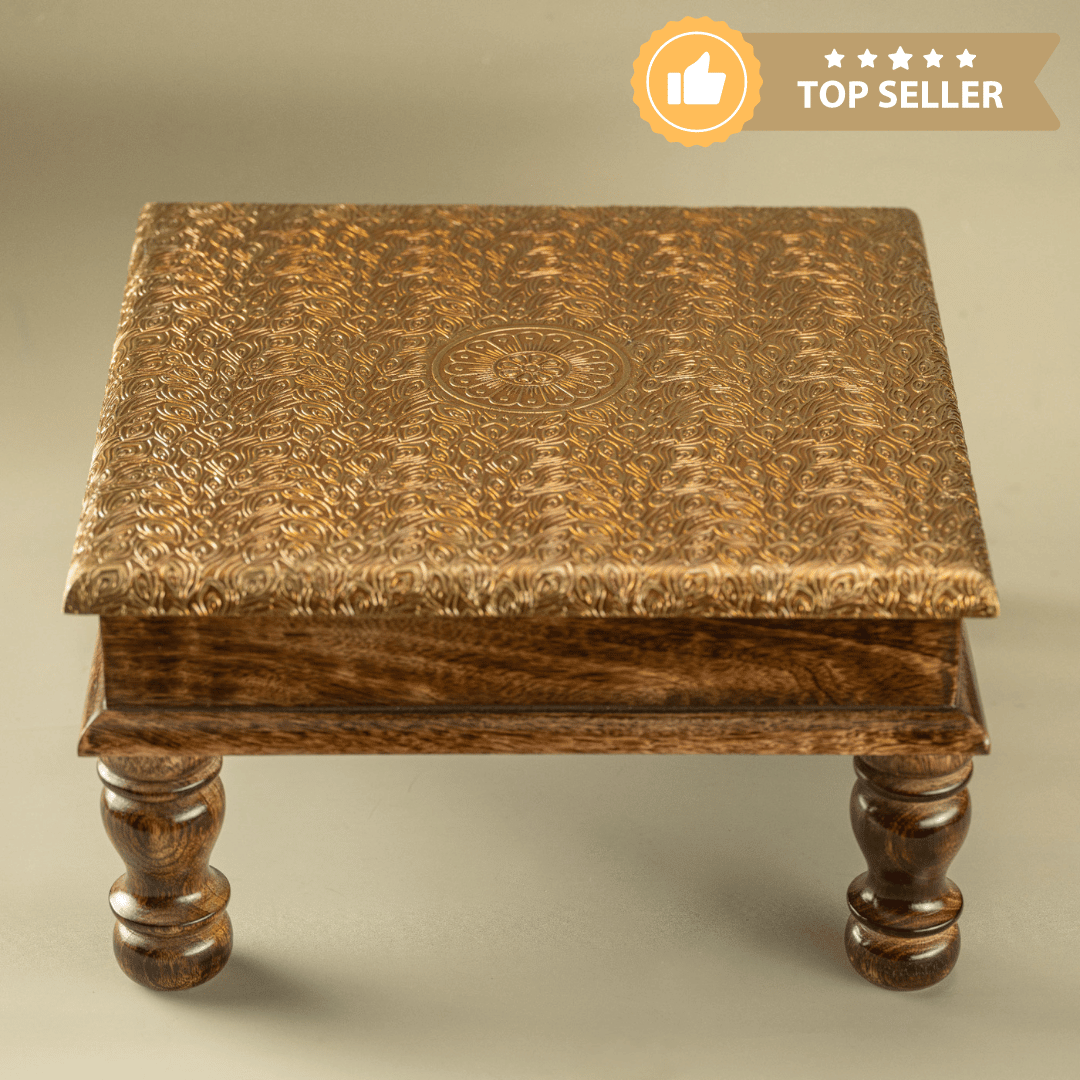 Zar - Wooden low stool with golden work