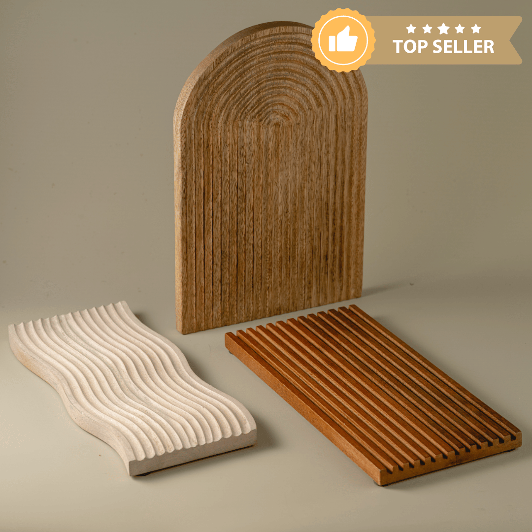 Taarash - Set of 3 striped wooden platters