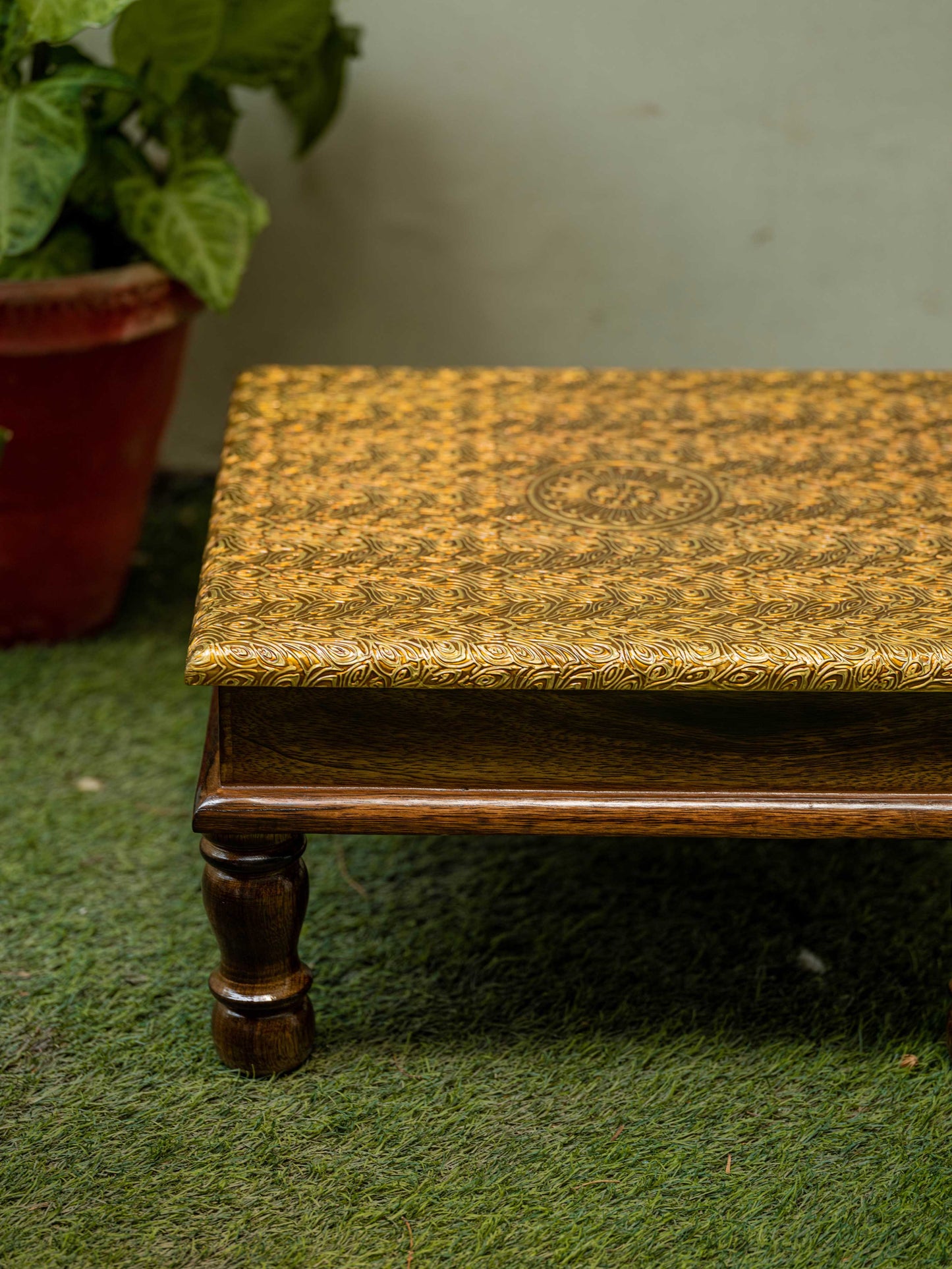 Zar - Wooden low stool with golden work