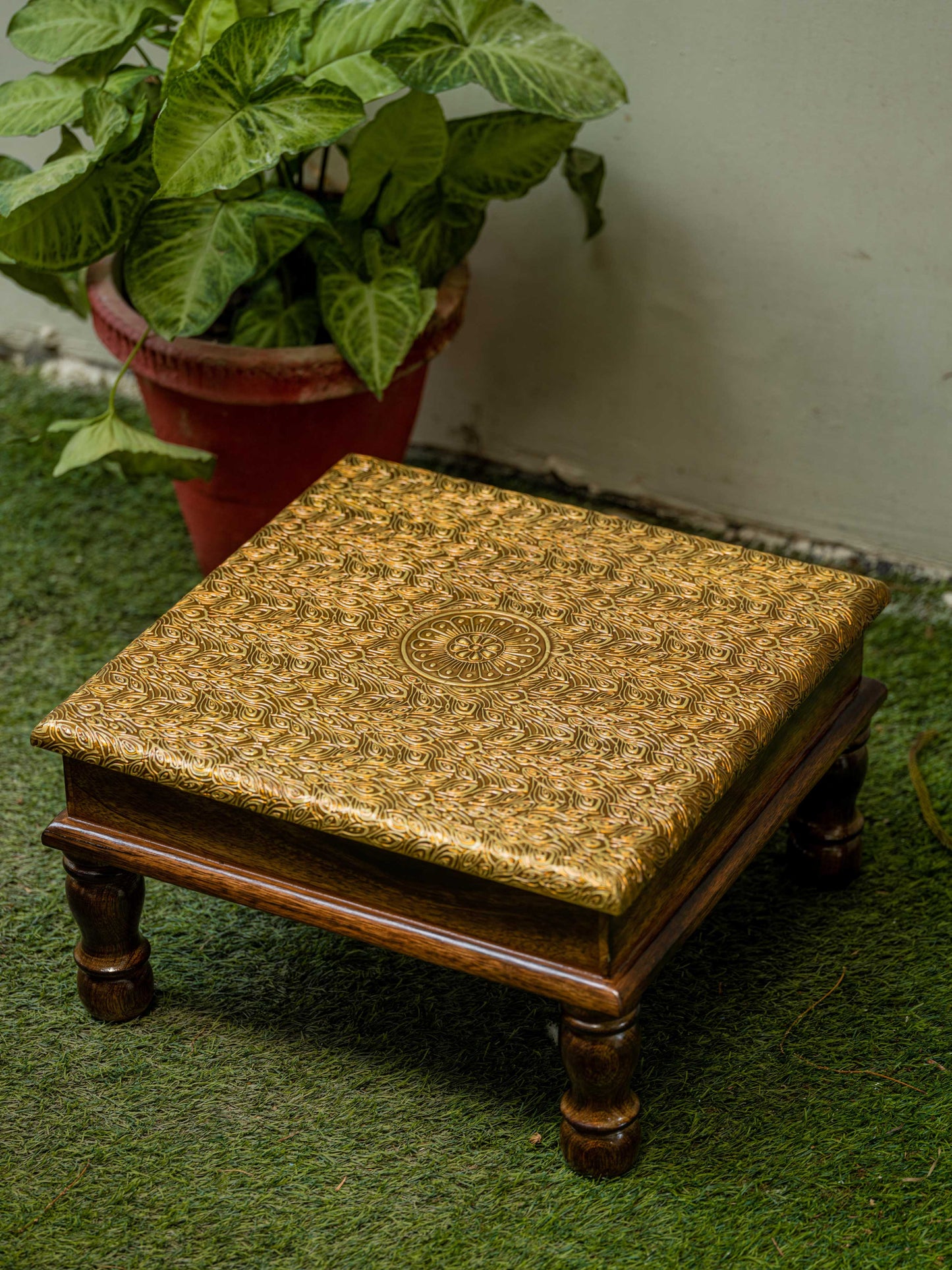 Zar - Wooden low stool with golden work