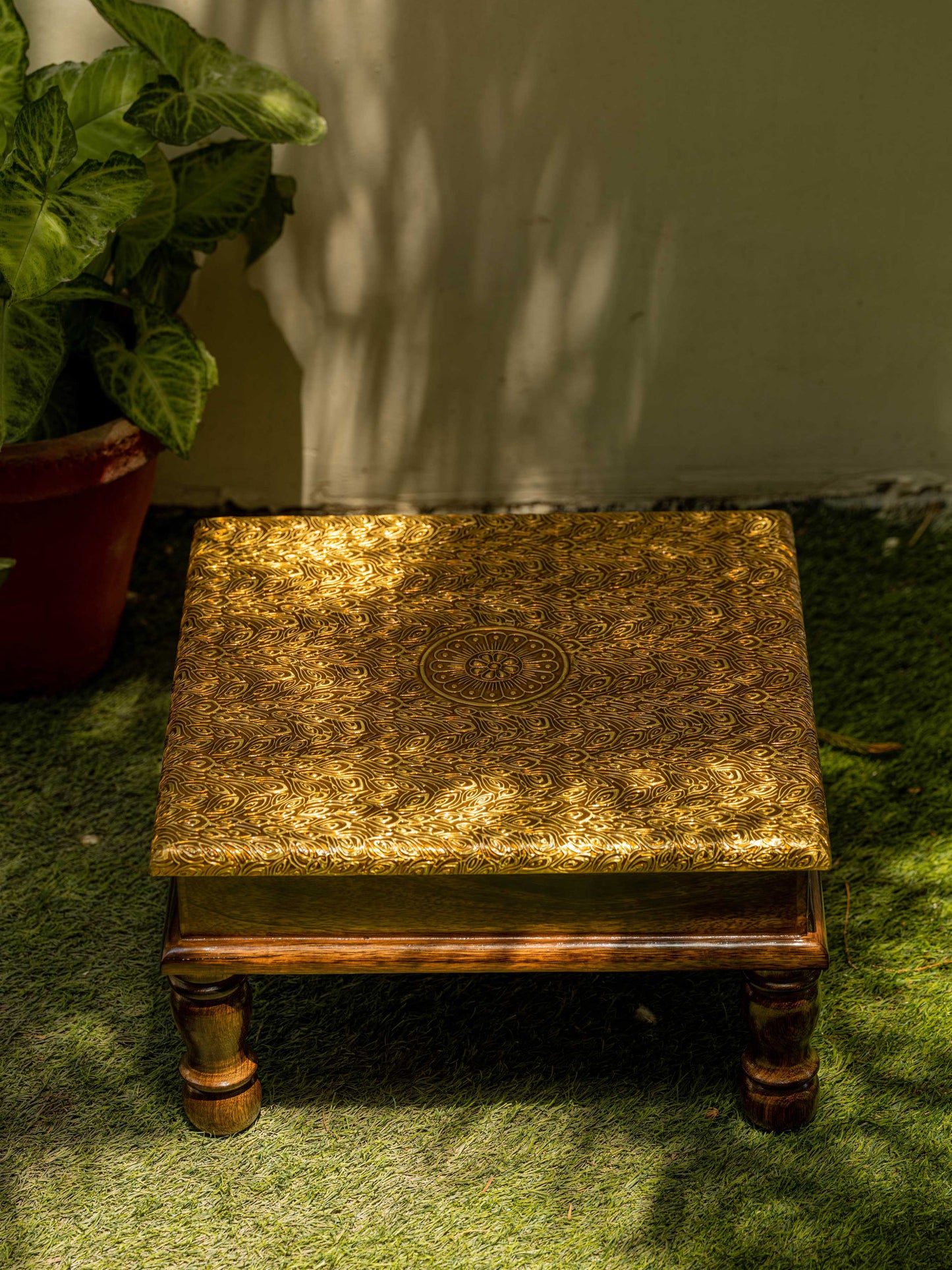 Zar - Wooden low stool with golden work