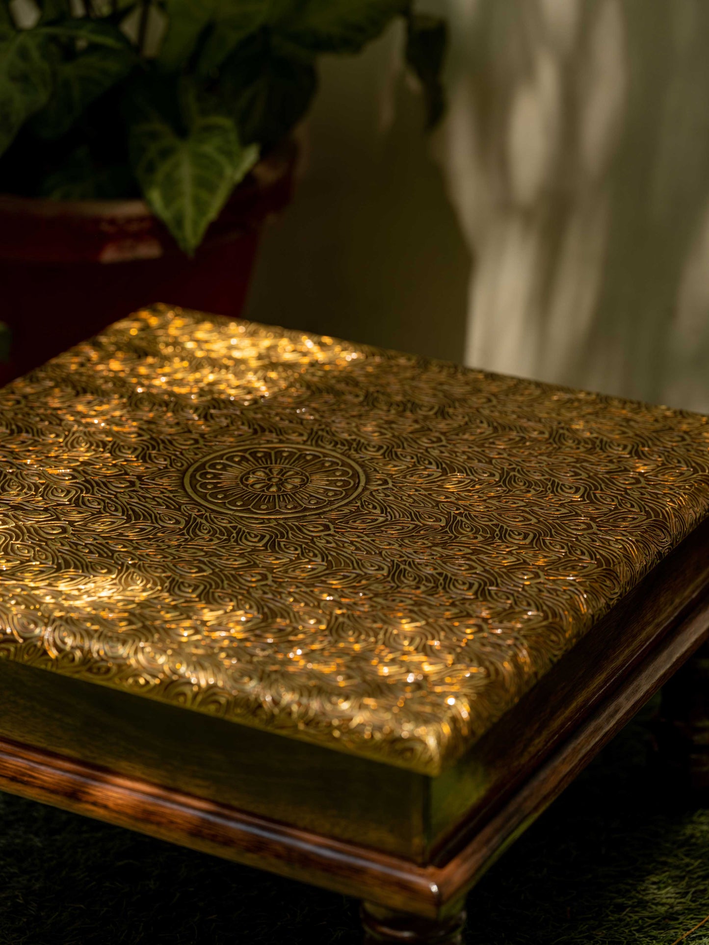 Zar - Wooden low stool with golden work