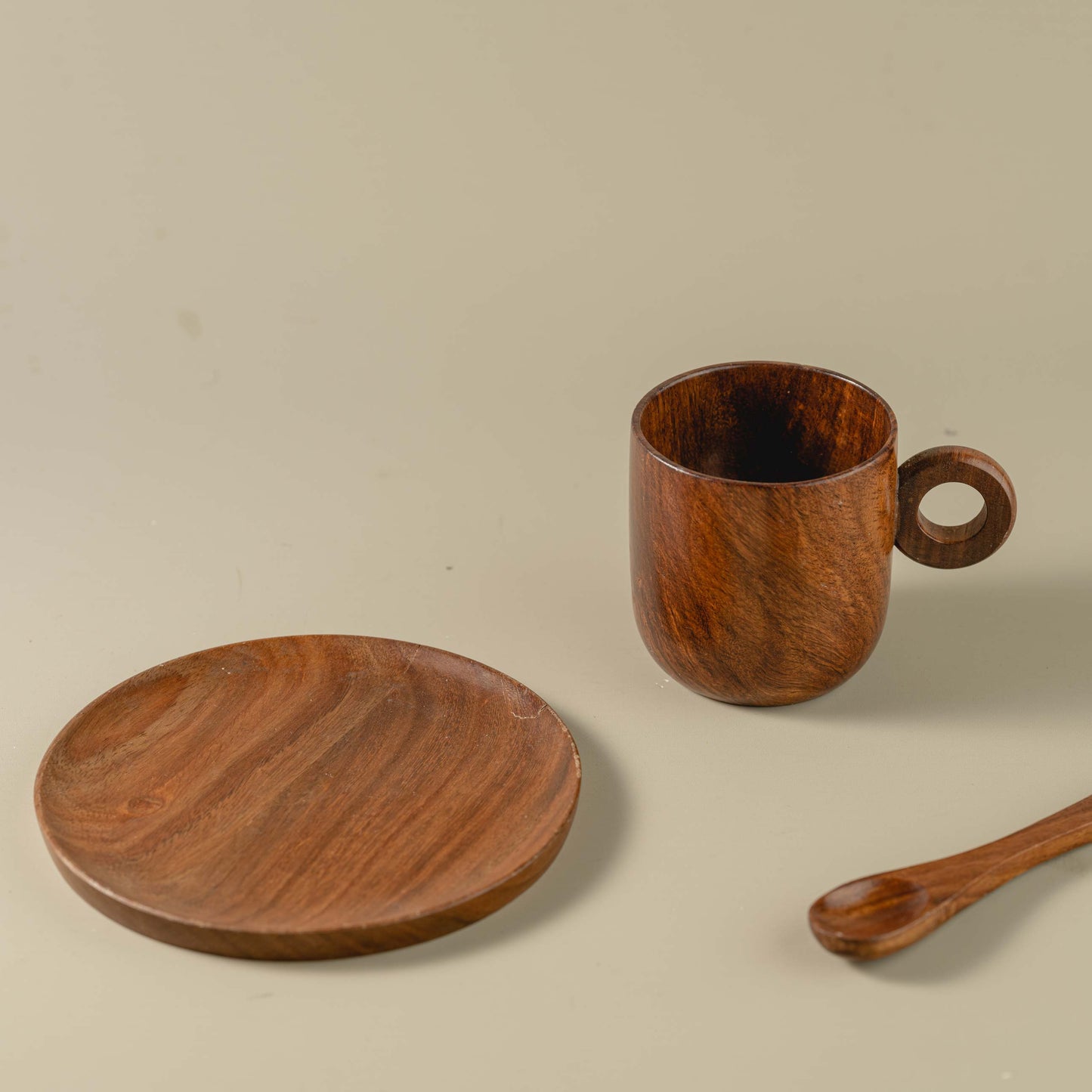 Shikora - Wooden cup saucer and spoon set