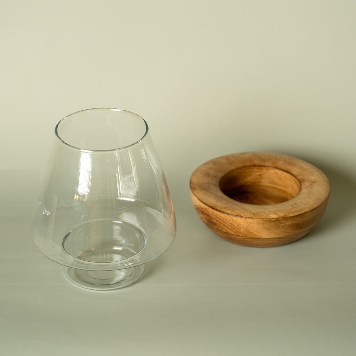 Shamiyana - Glass Candle Holder with Wooden Base