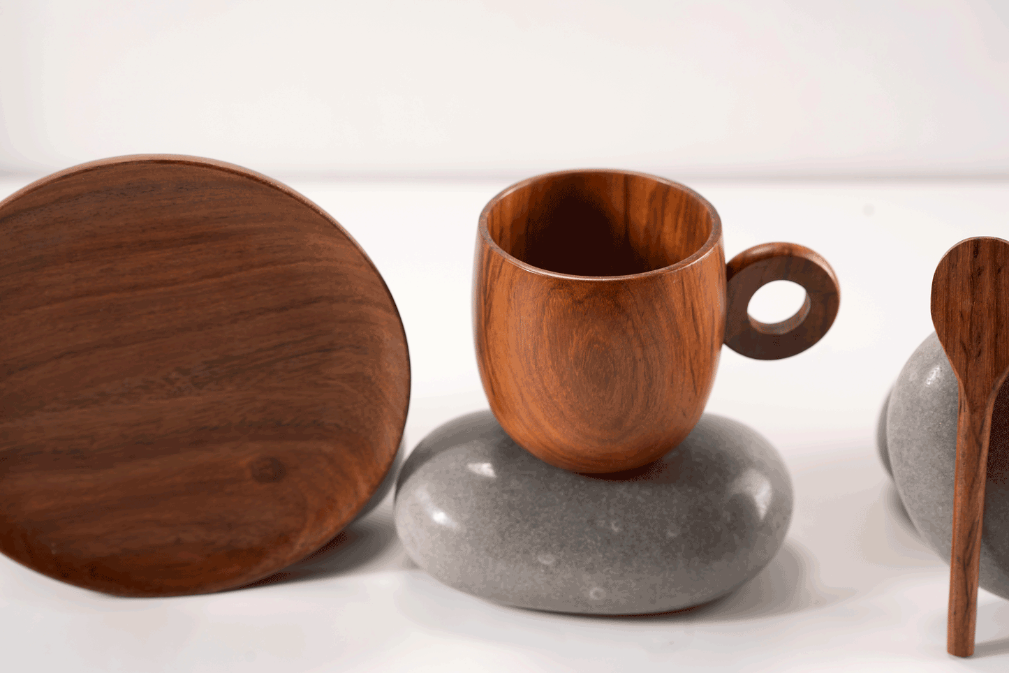 Shikora - Wooden cup saucer and spoon set