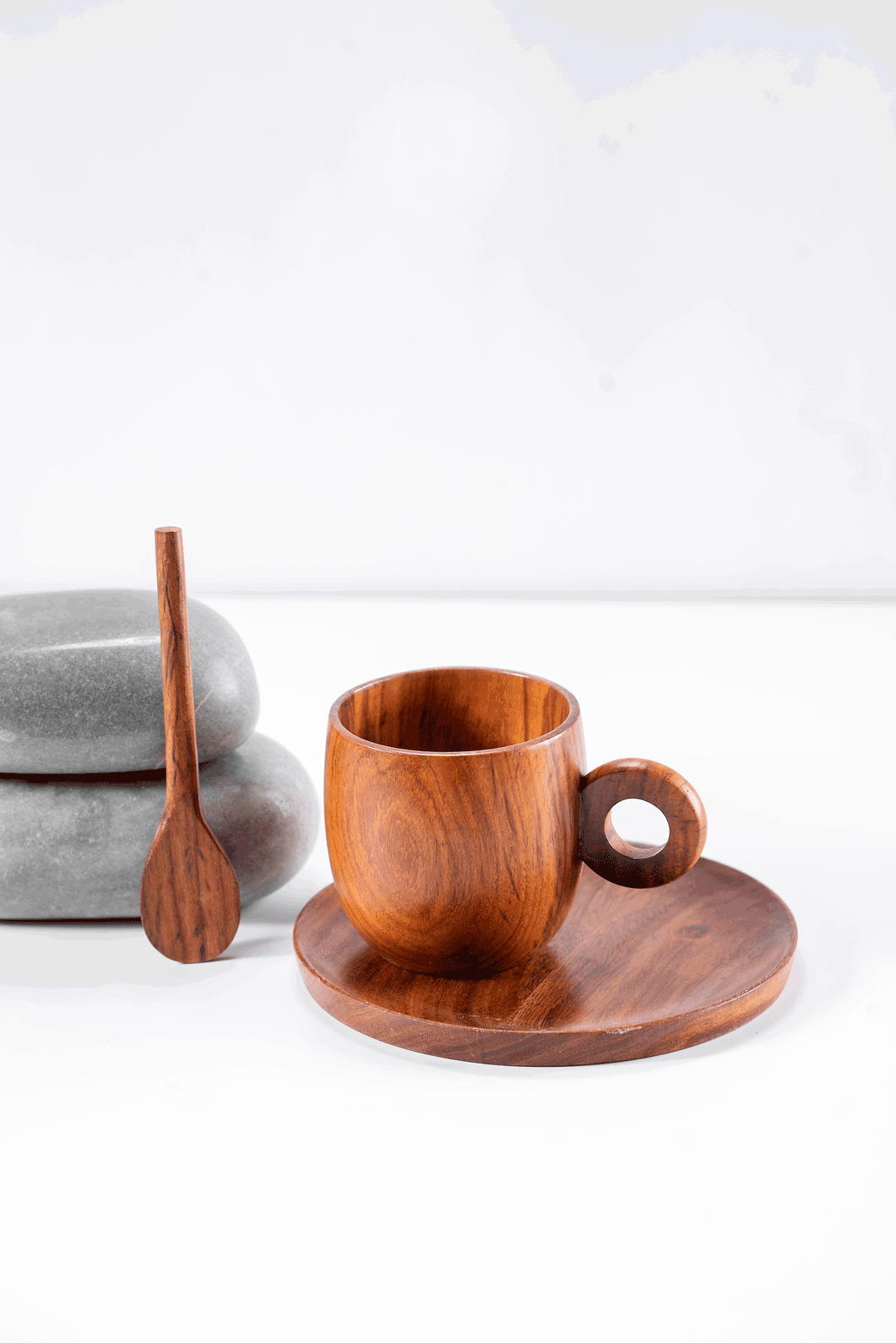 Shikora - Wooden cup saucer and spoon set