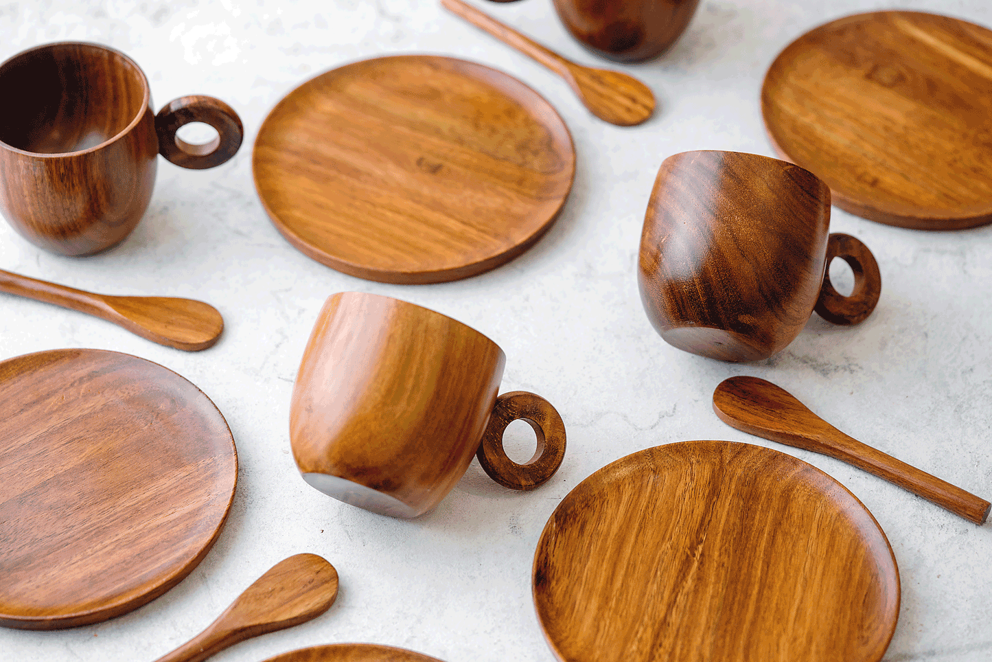 Shikora - Wooden cup saucer and spoon set